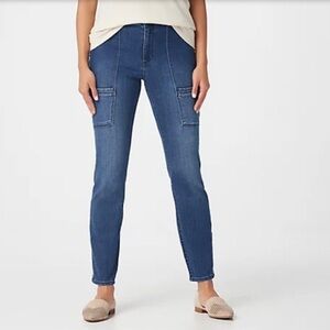 Susan Graver High Stretch Denim Zip-Front Utility Ankle Jeans size 6